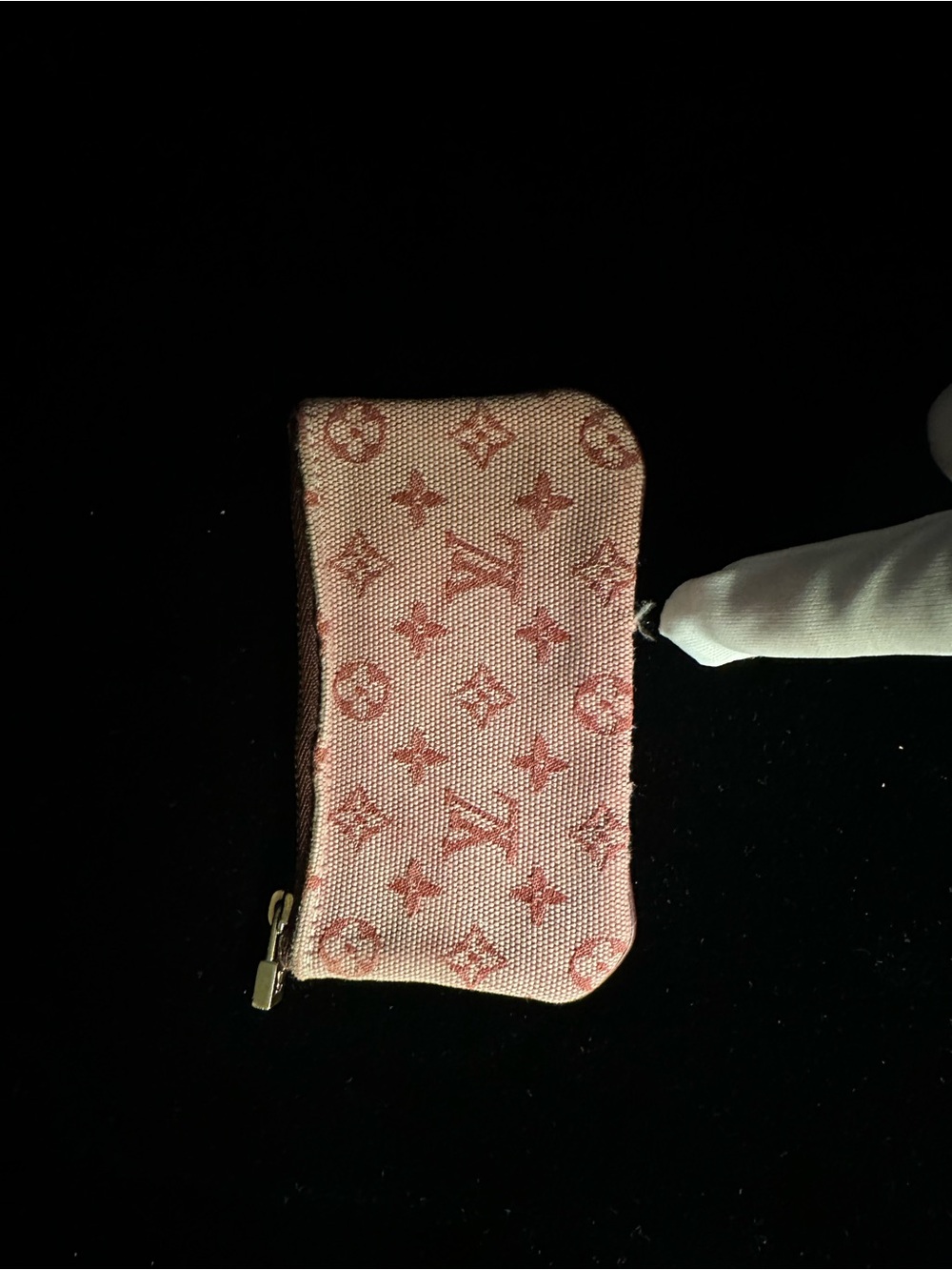 Authentic Louis Vuitton Gold-Tone Monogram Key Clip with Pink Canvas Accent